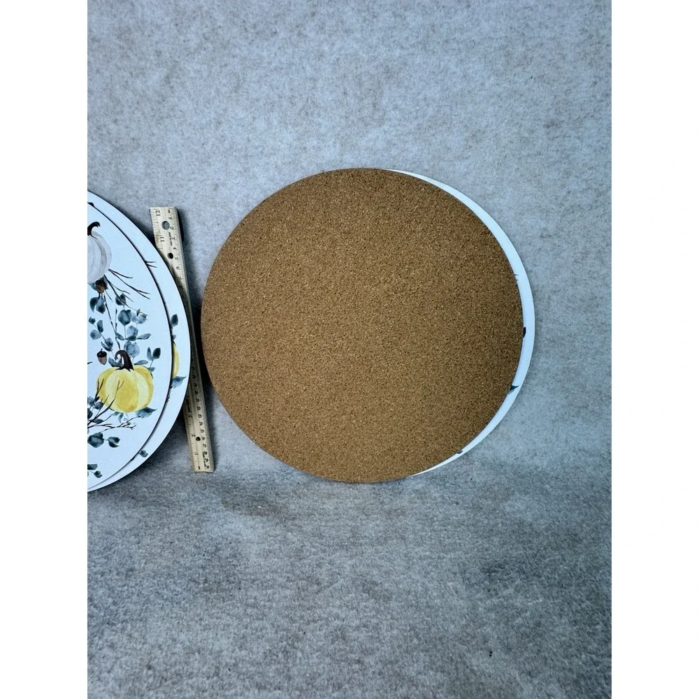 SET OF 4 HARD ROUND PLACEMATS W/CORK BACK(14